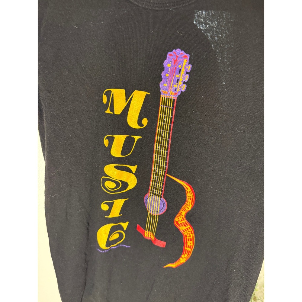vintage music guitar Tee Black Small‎ USA unique faded flute graphic wierd t - Picture 2 of 5